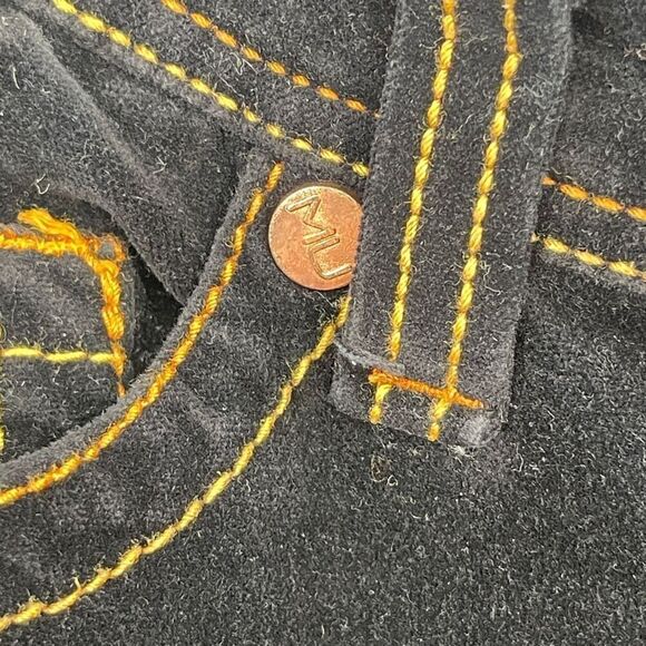 MU Makers USA Black Stretch Velveteen Boot Cut Embroidered Pockets Pants Size 4 - Picture 4 of 10